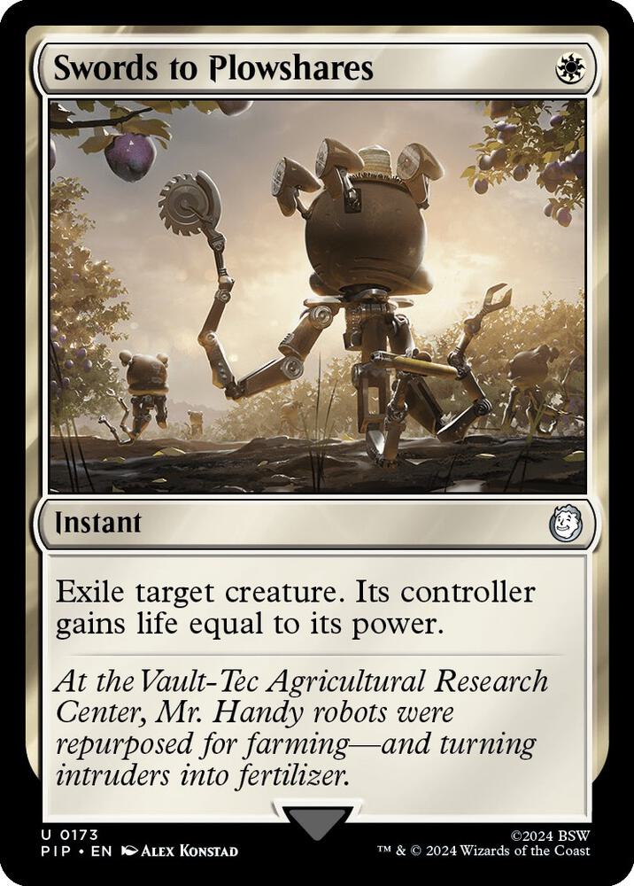 Swords to Plowshares 173 card from Universes Beyond: Fallout