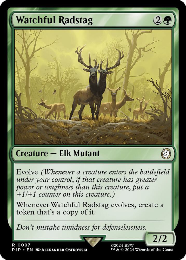 Watchful Radstag 87 card from Universes Beyond: Fallout
