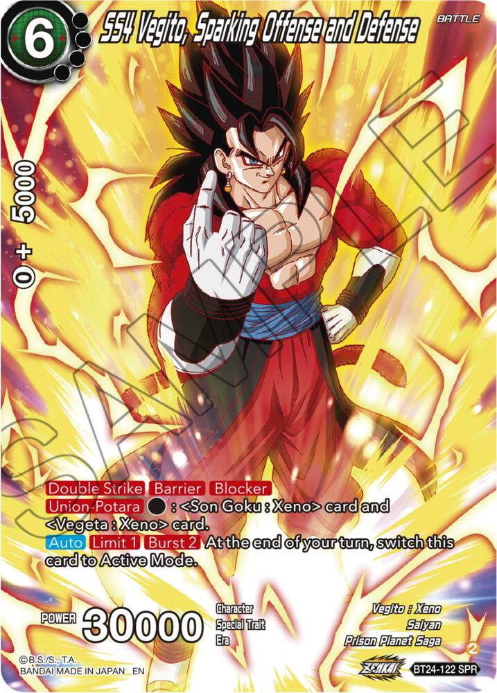 SS4 Vegito, Sparking Offense and Defense (SPR) BT24-122 card from Beyond Generations