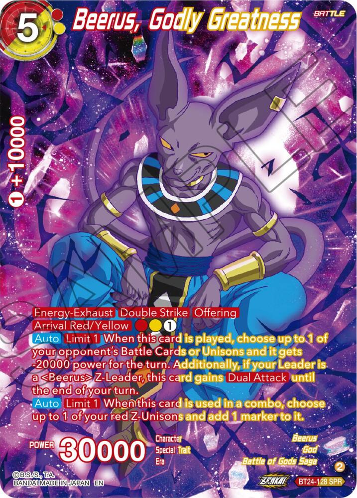 Beerus, Godly Greatness (SPR) BT24-128 card from Beyond Generations