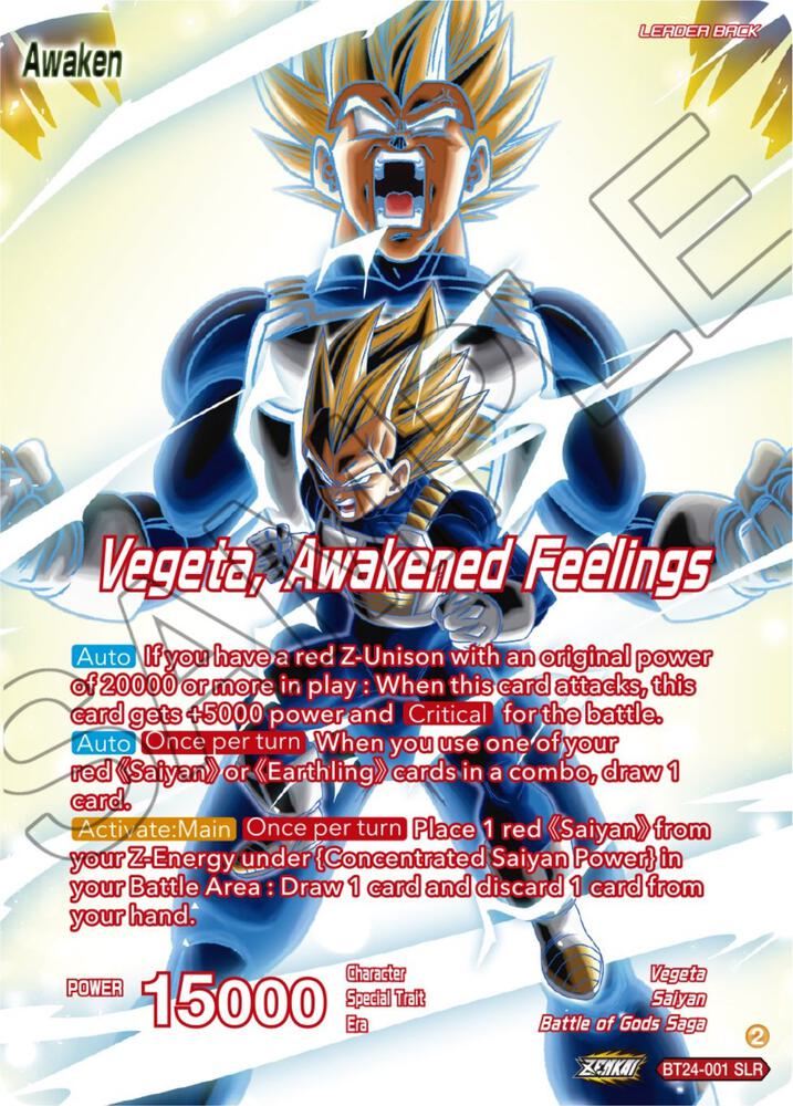 Vegeta // Vegeta, Awakened Feelings (SLR) BT24-001 card from Beyond Generations
