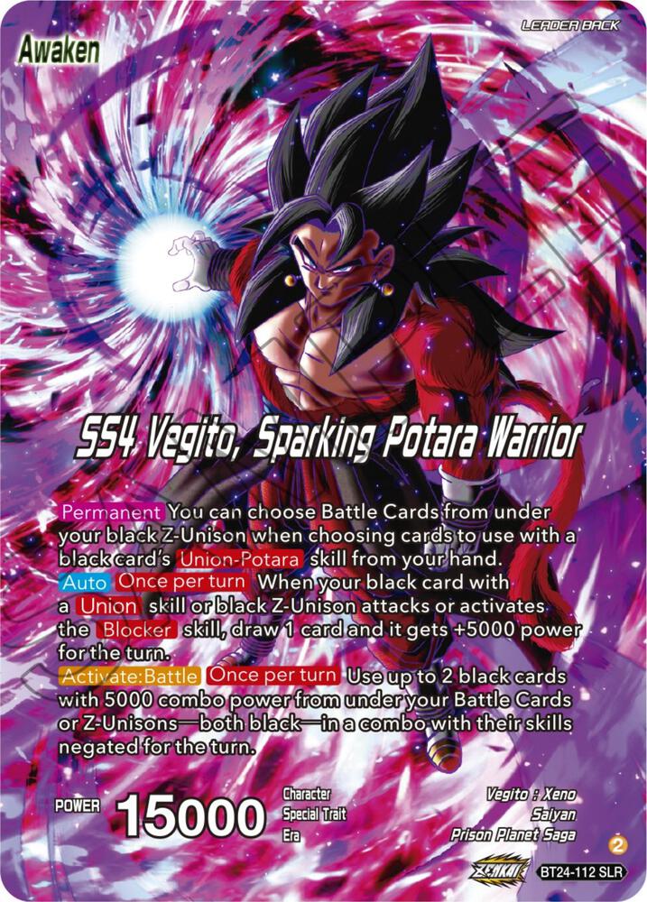 SS4 Son Goku & SS4 Vegeta // SS4 Vegito, Sparking Potara Warrior (SLR) BT24-112 card from Beyond Generations