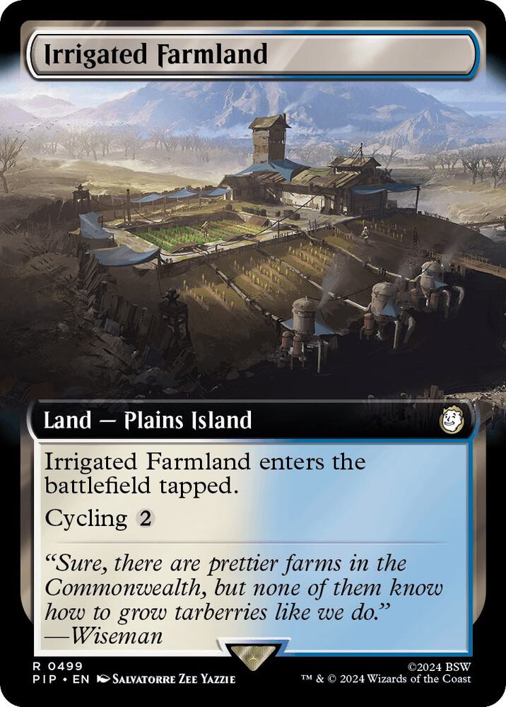 Irrigated Farmland (Extended Art) 499 card from Universes Beyond: Fallout