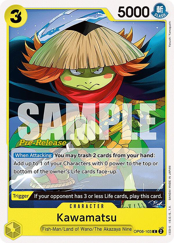Kawamatsu OP06-103 card from Wings of the Captain Pre-Release Cards