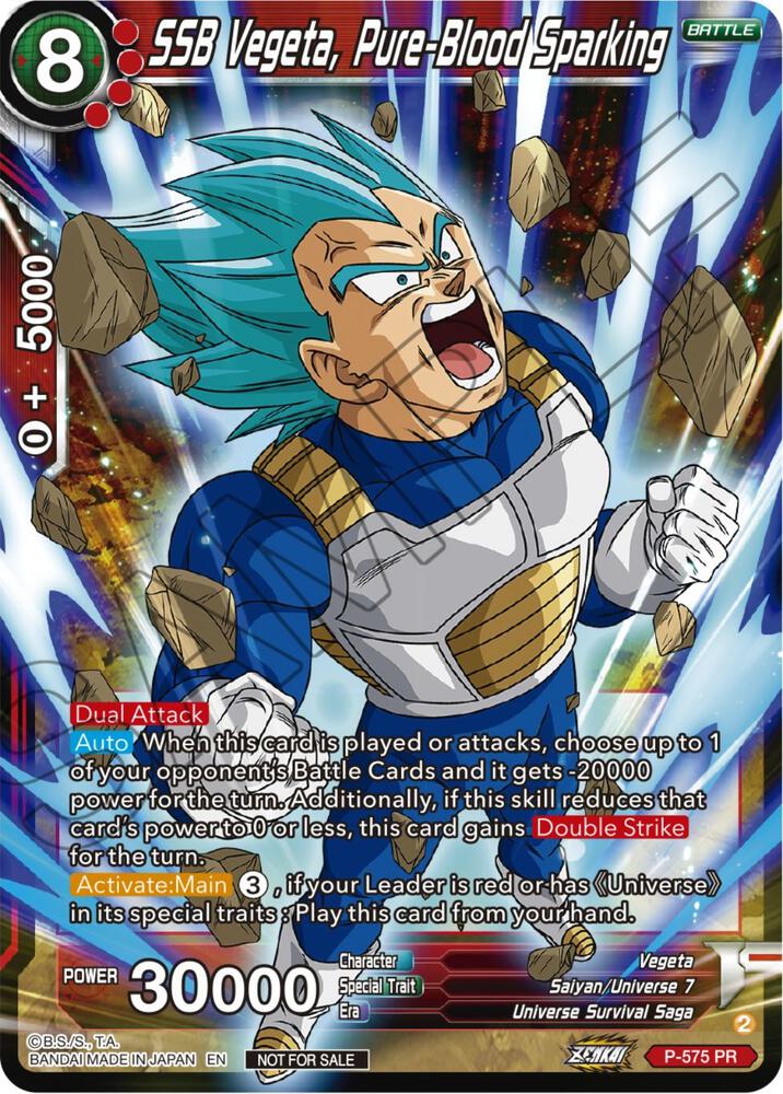 SSB Vegeta, Pure-Blood Sparking (Zenkai Series Tournament Pack Vol.7) P-575 card from Tournament Promotion Cards