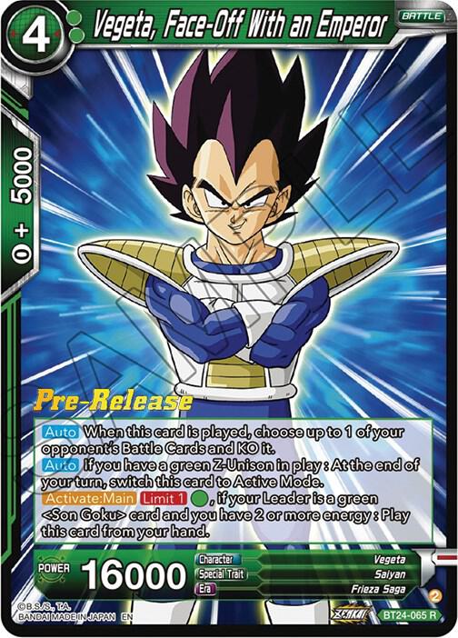 Vegeta, Face-Off With an Emperor BT24-065 card from Beyond Generations Pre-Release Cards