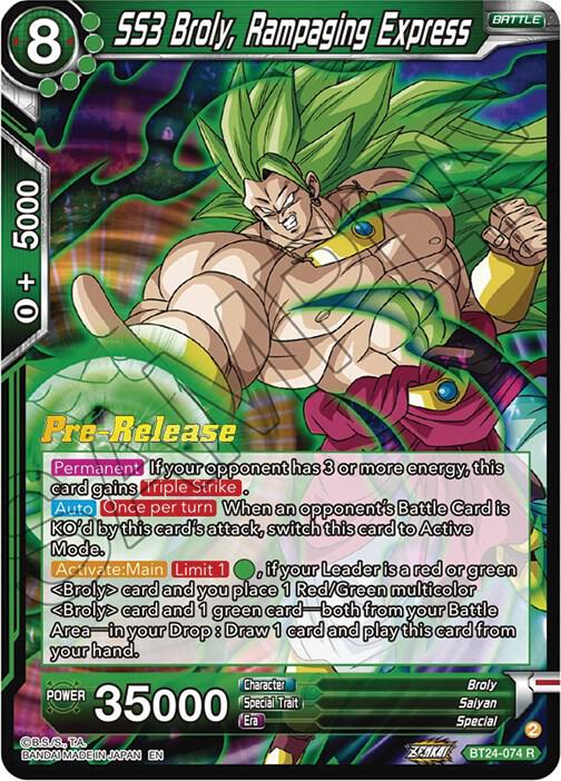 SS3 Broly, Rampaging Express BT24-074 card from Beyond Generations Pre-Release Cards