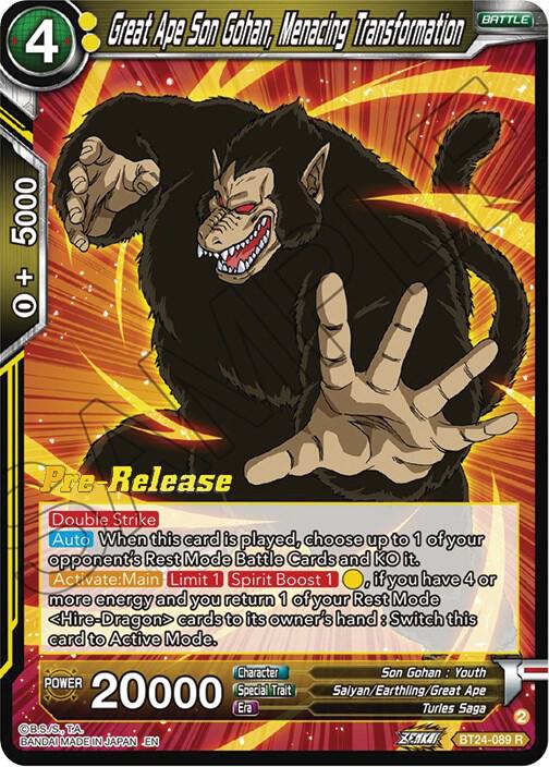 Great Ape Son Gohan, Menacing Transformation BT24-089 card from Beyond Generations Pre-Release Cards