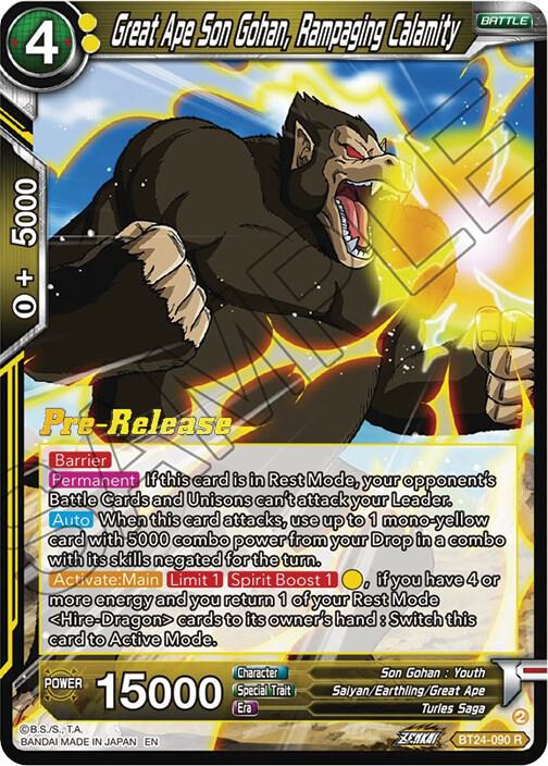 Great Ape Son Gohan, Rampaging Calamity BT24-090 card from Beyond Generations Pre-Release Cards