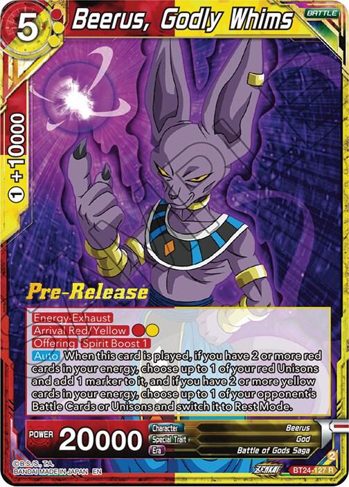 Beerus, Godly Whims BT24-127 card from Beyond Generations Pre-Release Cards