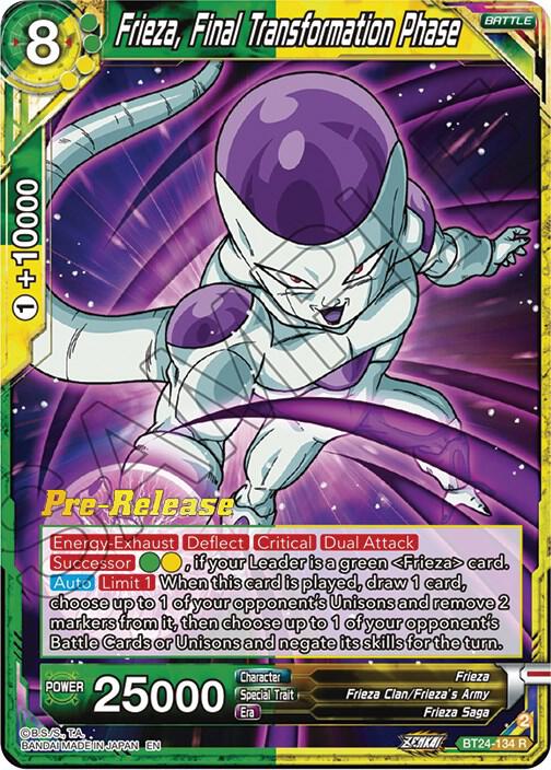 Frieza, Final Transformation Phase BT24-134 card from Beyond Generations Pre-Release Cards