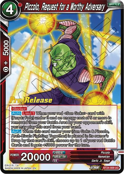 Piccolo, Request for a Worthy Adversary BT24-009 card from Beyond Generations Pre-Release Cards