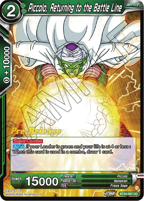 Piccolo, Returning to the Battle Line BT24-067 card from Beyond Generations Pre-Release Cards