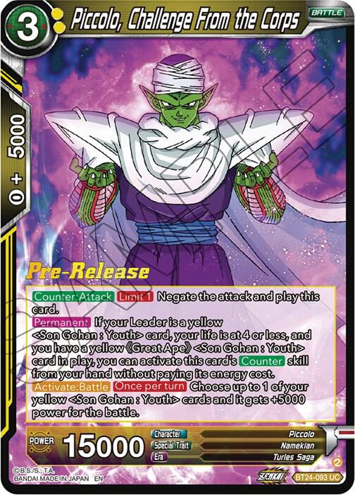 Piccolo, Challenge From the Corps BT24-093 card from Beyond Generations Pre-Release Cards