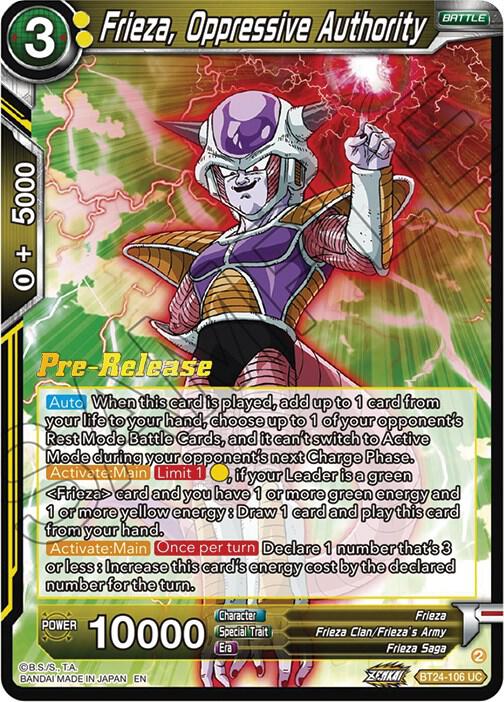 Frieza, Oppressive Authority BT24-106 card from Beyond Generations Pre-Release Cards