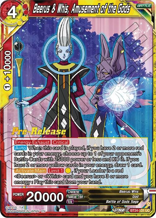 Beerus & Whis, Amusement of the Gods BT24-131 card from Beyond Generations Pre-Release Cards
