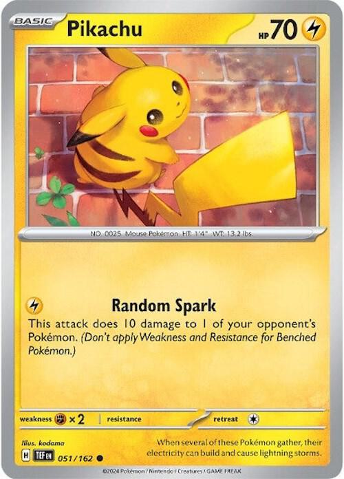 Pikachu 051/162 card from SV05: Temporal Forces