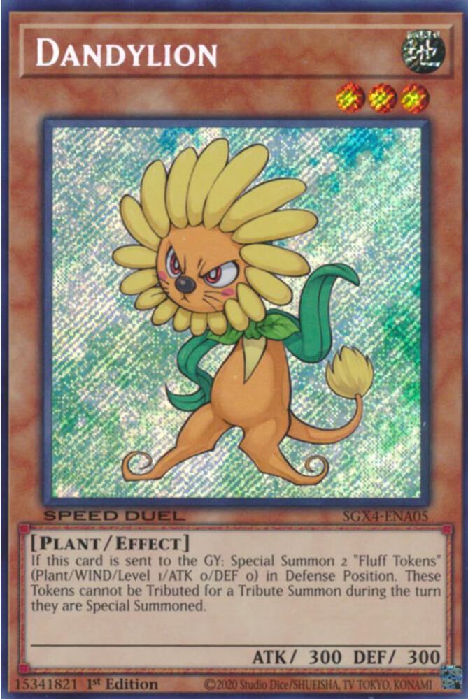 Dandylion (Secret Rare) SGX4-ENA05 card from Speed Duel GX: Midterm Destruction