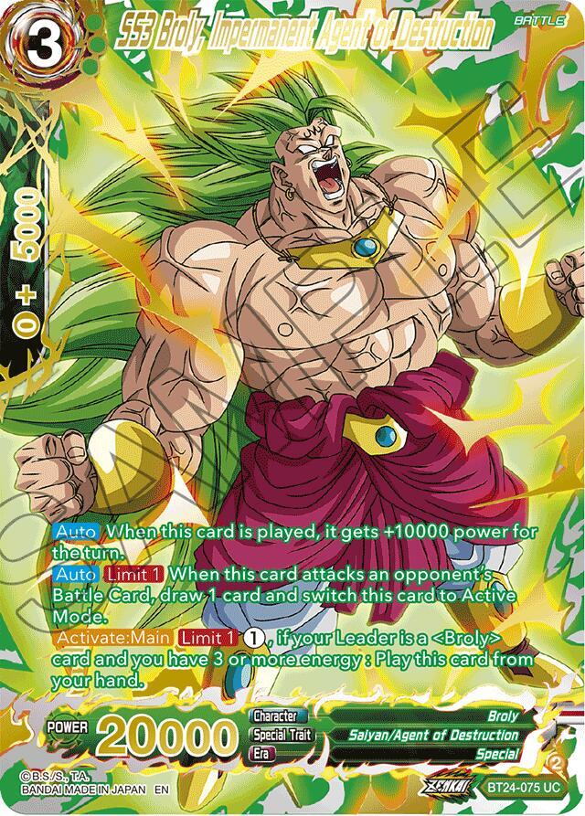 SS3 Broly, Impermanent Agent of Destruction (Collector Booster Gold) BT24-075 card from Beyond Generations