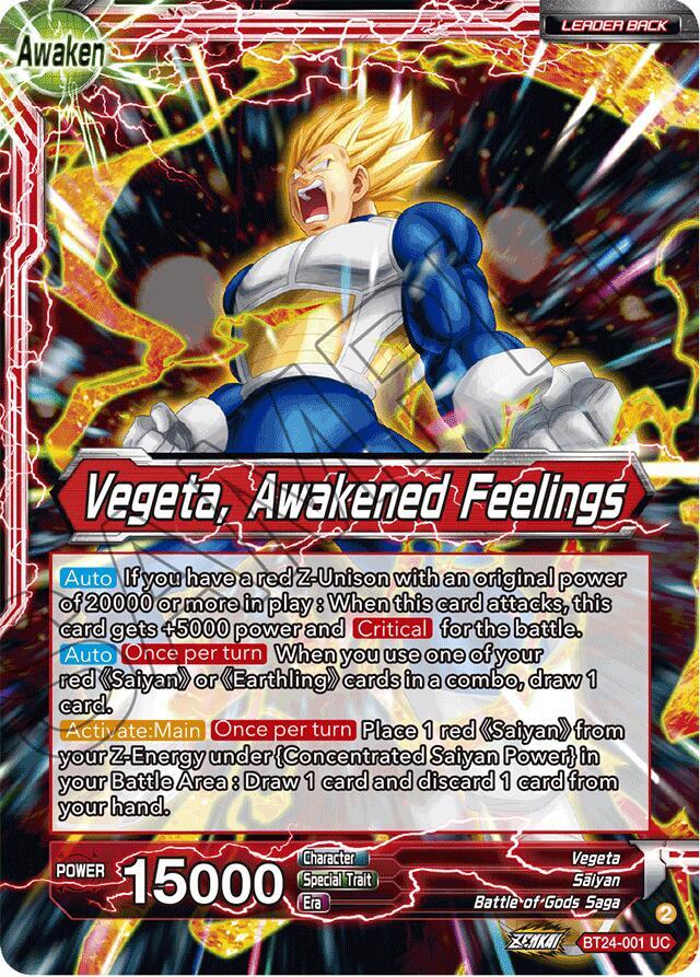 Vegeta // Vegeta, Awakened Feelings (Collector Booster Foil) BT24-001 card from Beyond Generations