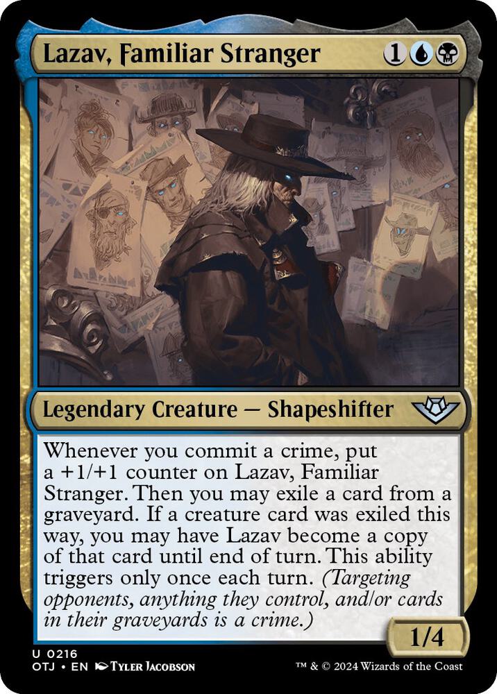 Lazav, Familiar Stranger 216 card from Outlaws of Thunder Junction