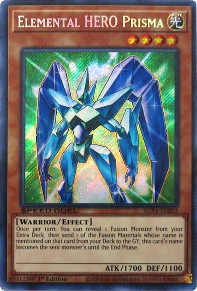 Elemental HERO Prisma (Secret Rare) SGX4-ENE03 card from Speed Duel GX: Midterm Destruction