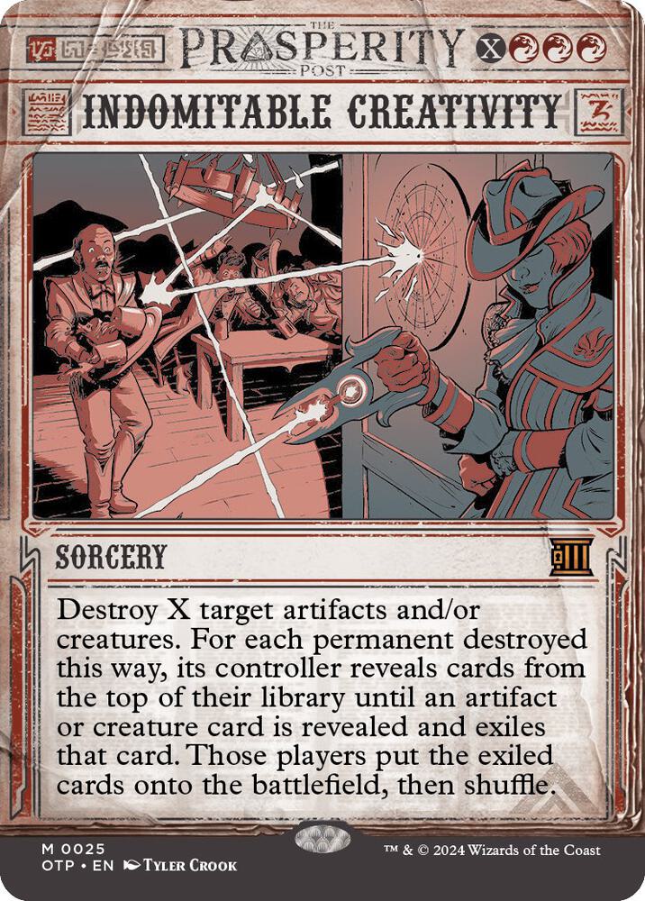 Indomitable Creativity 25 card from Outlaws of Thunder Junction: Breaking News