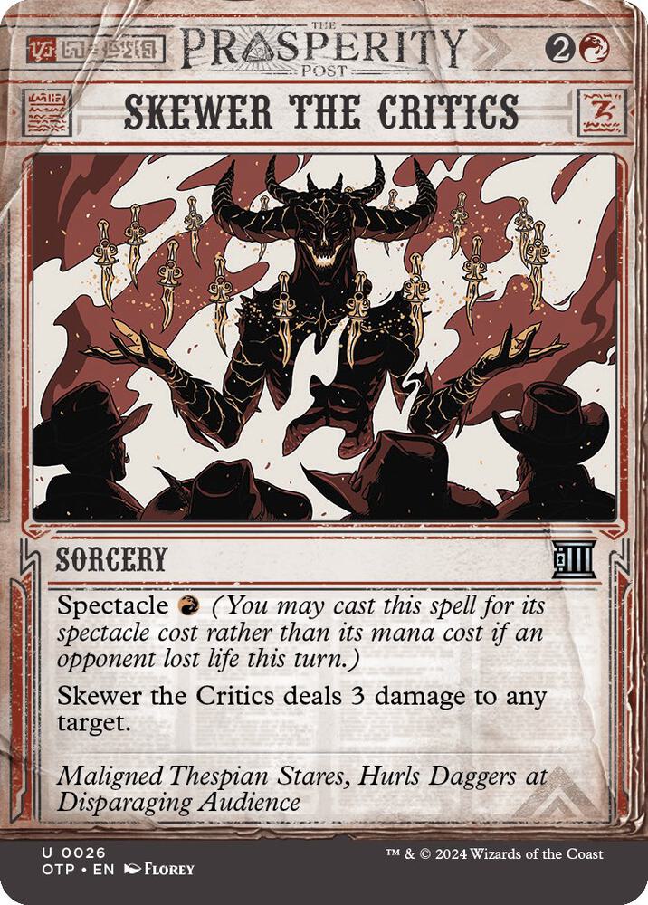 Skewer the Critics 26 card from Outlaws of Thunder Junction: Breaking News