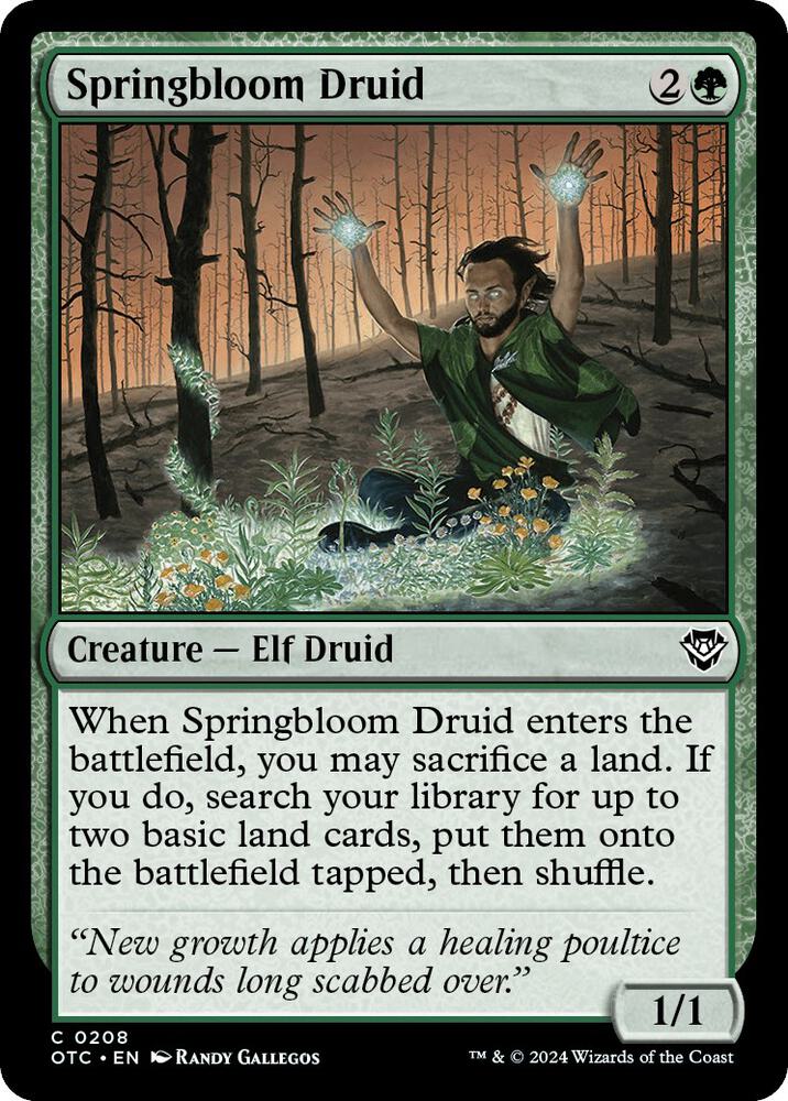 Springbloom Druid 208 card from Commander: Outlaws of Thunder Junction