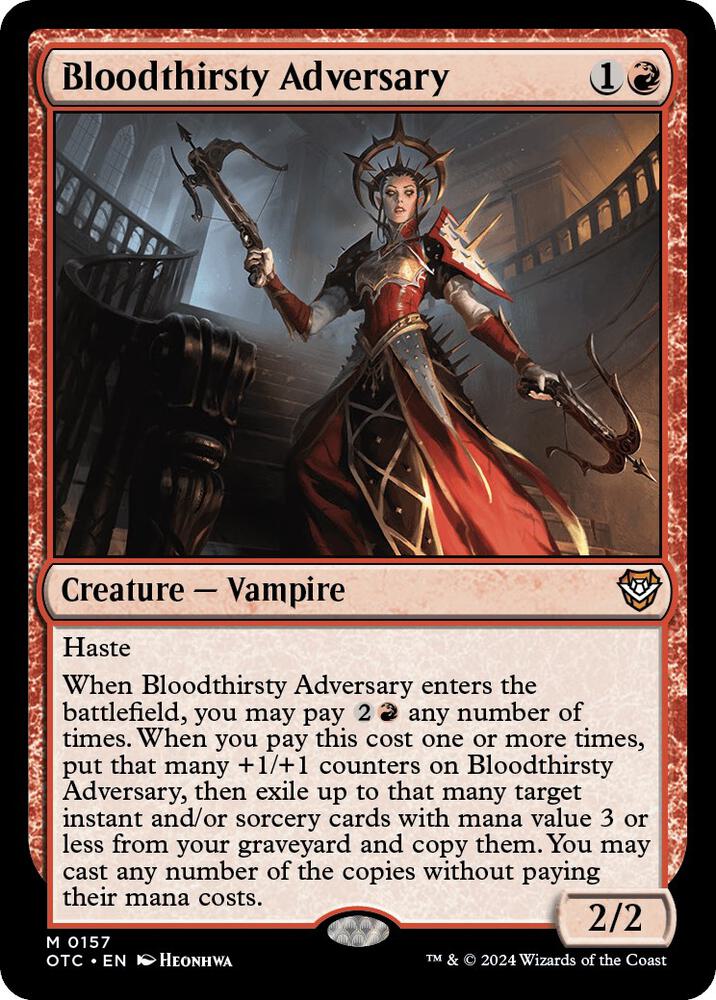 Bloodthirsty Adversary 157 card from Commander: Outlaws of Thunder Junction