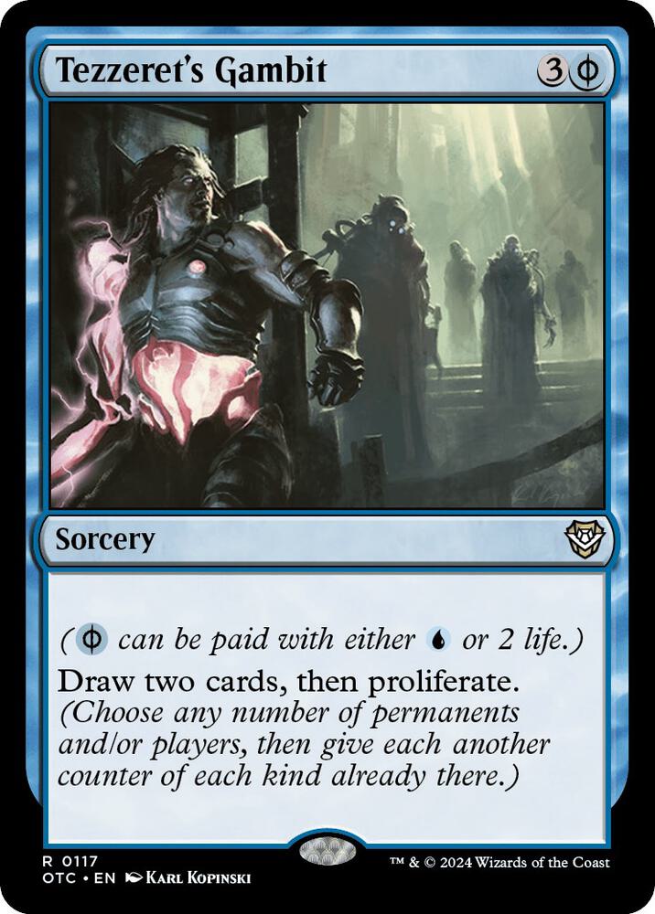 Tezzeret's Gambit 117 card from Commander: Outlaws of Thunder Junction
