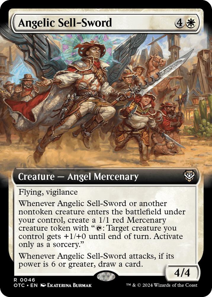 Angelic Sell-Sword (Extended Art) 46 card from Commander: Outlaws of Thunder Junction