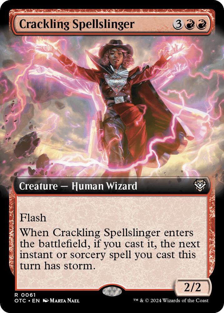 Crackling Spellslinger (Extended Art) 61 card from Commander: Outlaws of Thunder Junction