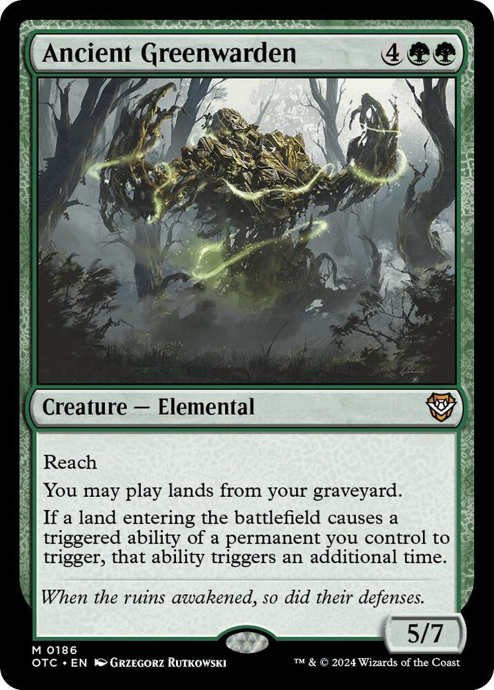 Ancient Greenwarden 186 card from Commander: Outlaws of Thunder Junction