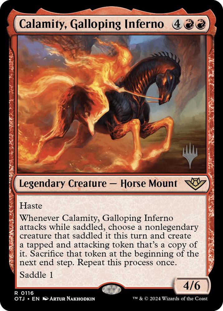 Calamity, Galloping Inferno 116 card from Promo Pack: Outlaws of Thunder Junction