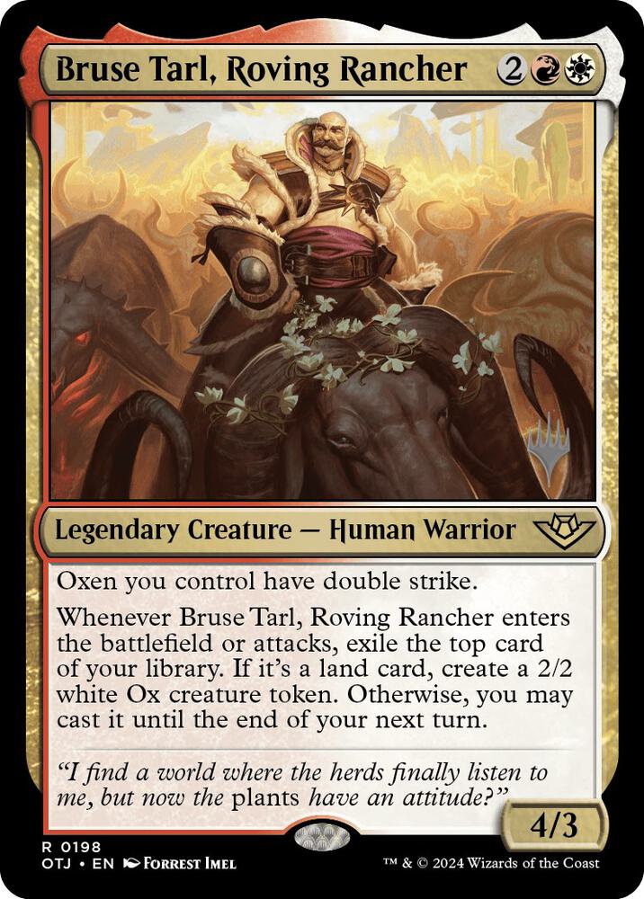 Bruse Tarl, Roving Rancher 198 card from Promo Pack: Outlaws of Thunder Junction