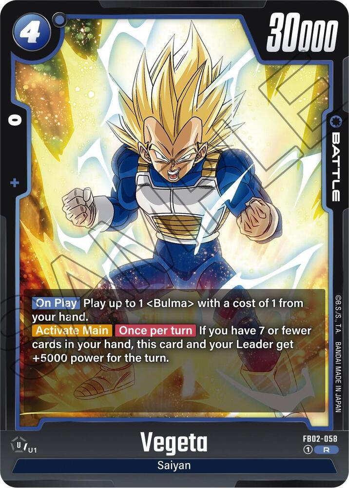 Vegeta FB02-058 card from Blazing Aura