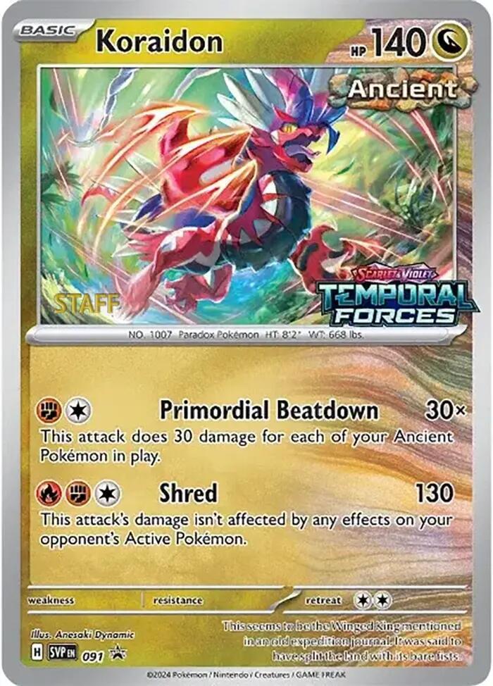 Koraidon (Prerelease) [Staff] 091 card from SV: Scarlet & Violet Promo Cards