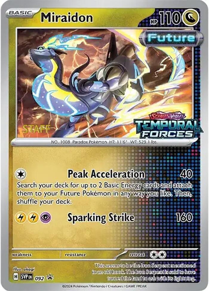 Miraidon (Prerelease) [Staff] 092 card from SV: Scarlet & Violet Promo Cards