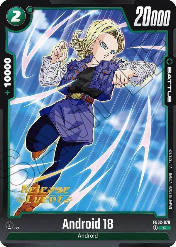 Android 18 FB02-078 card from Blazing Aura Release Event Cards