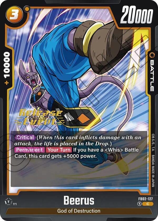 Beerus FB02-127 card from Blazing Aura Release Event Cards