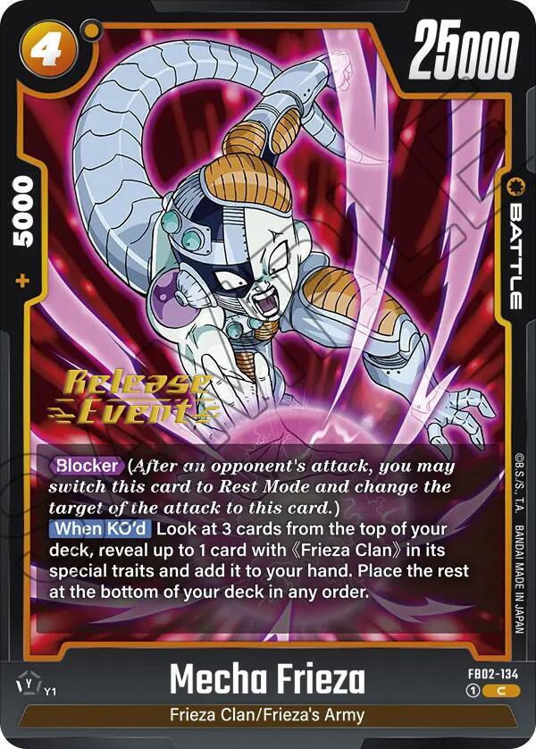 Mecha Frieza FB02-134 card from Blazing Aura Release Event Cards