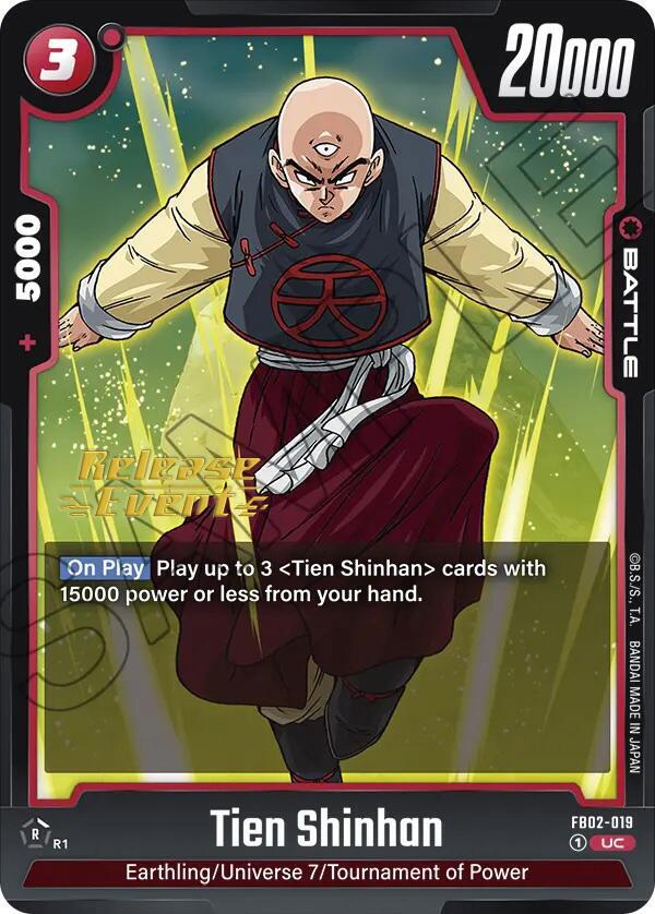 Tien Shinhan FB02-019 card from Blazing Aura Release Event Cards