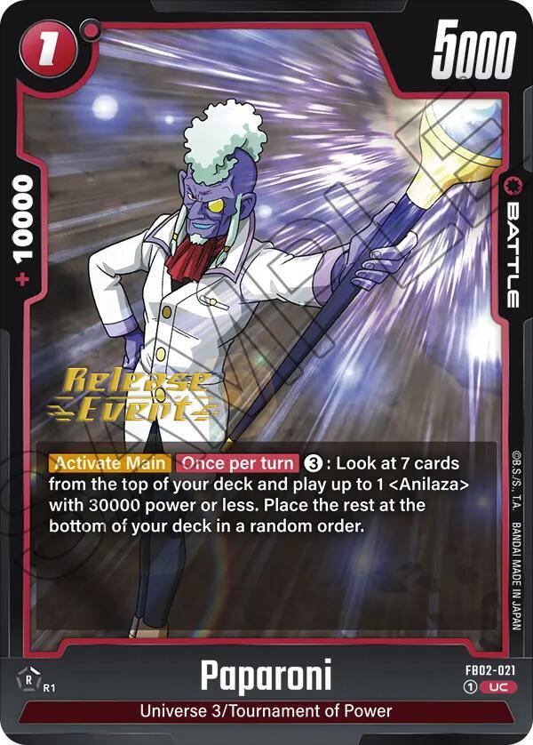 Paparoni FB02-021 card from Blazing Aura Release Event Cards