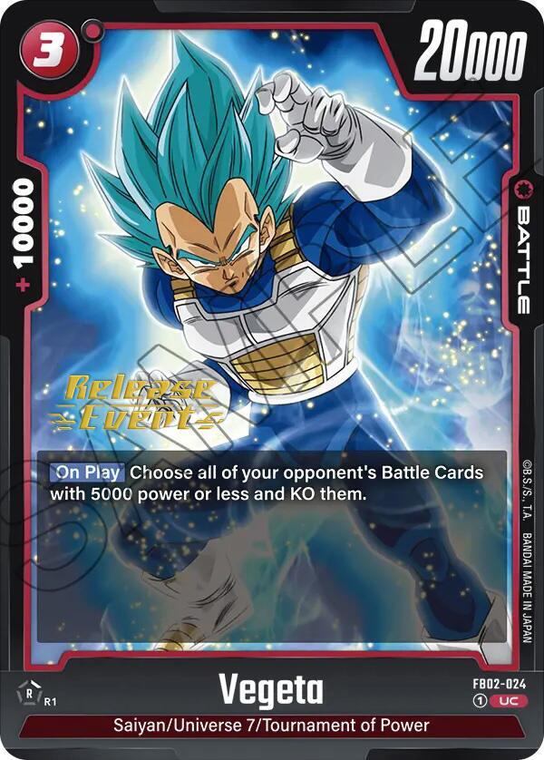 Vegeta FB02-024 card from Blazing Aura Release Event Cards