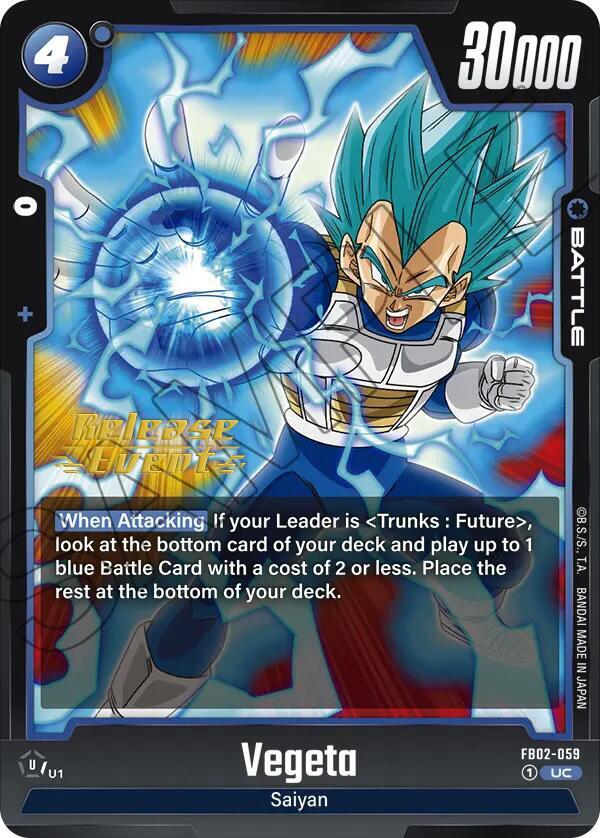 Vegeta FB02-059 card from Blazing Aura Release Event Cards