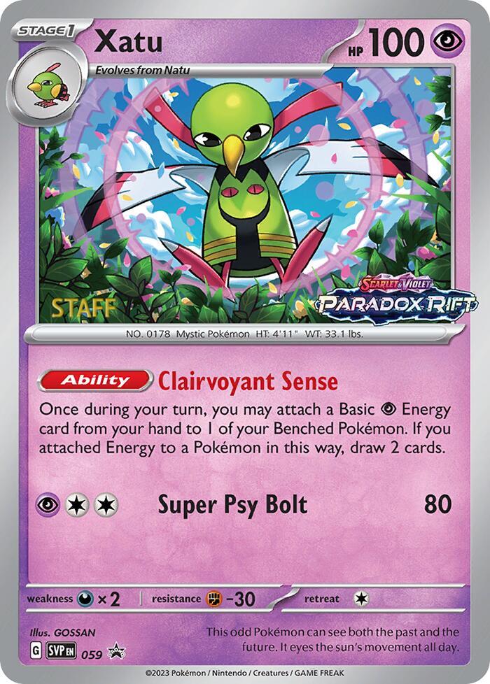 Xatu (Prerelease) [Staff] 059 card from SV: Scarlet & Violet Promo Cards