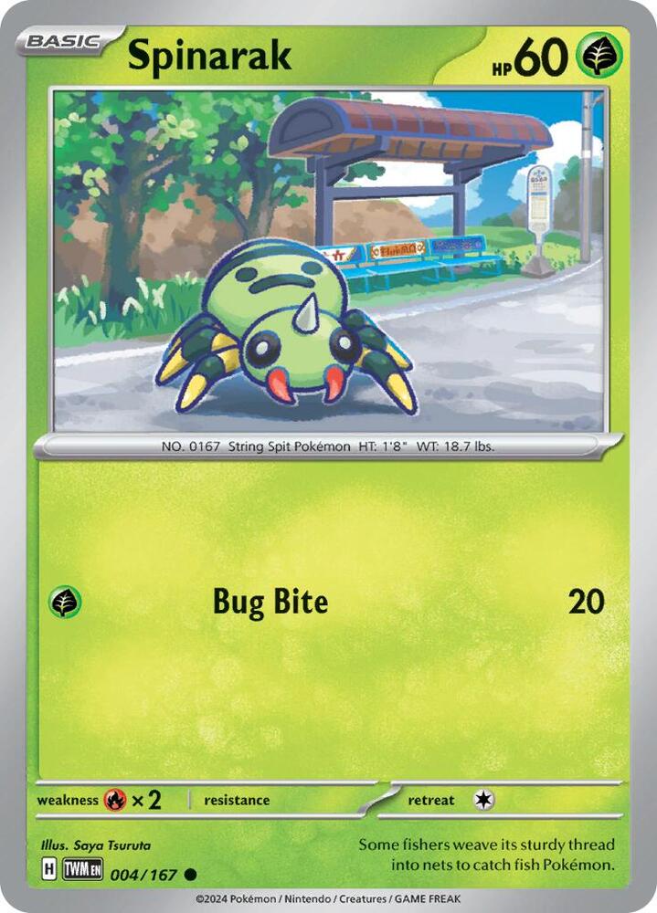 Spinarak 004/167 card from SV06: Twilight Masquerade