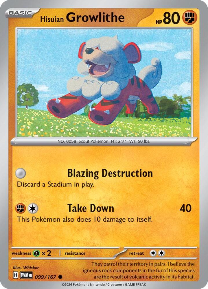 Hisuian Growlithe 099/167 card from SV06: Twilight Masquerade