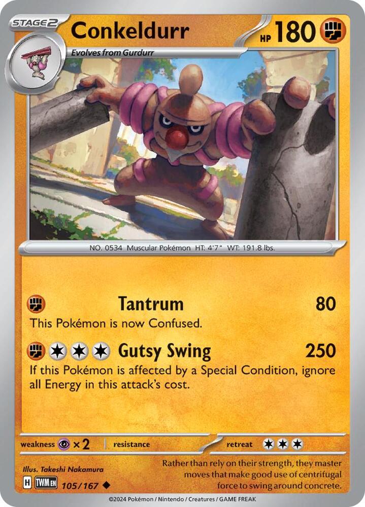 Conkeldurr 105/167 card from SV06: Twilight Masquerade